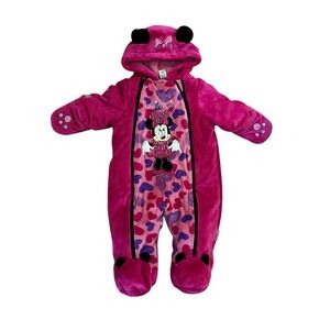 Disney Plush Baby‎ Hooded Onesie in Bright Pink